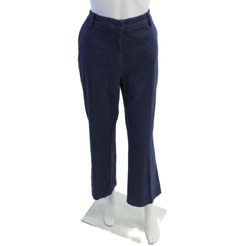Sharis Womens High Rise Cropped Wide Leg Pants Navy Blue Cotton Size EUR 46